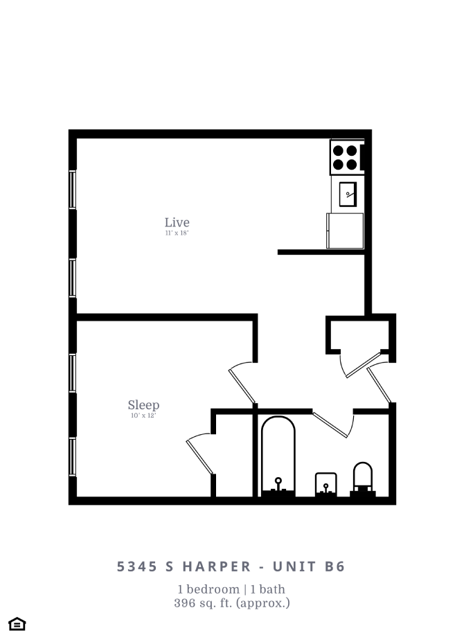 1 Bedroom, 1 Bathroom (B6)