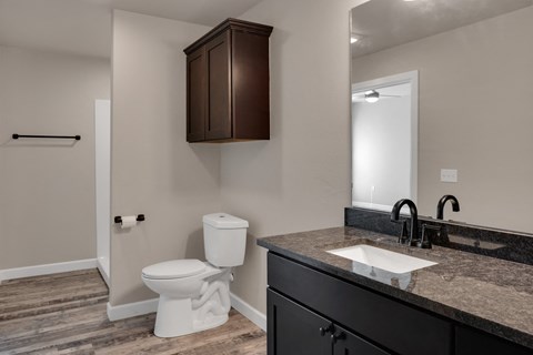 a bathroom with a toilet and a sink and a mirror