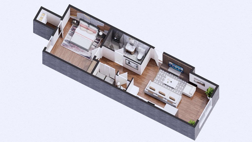 a floor plan of a house with a bedroom and a living room
