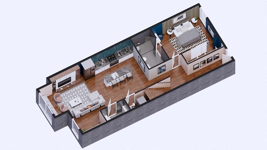 a floor plan of a home with a bedroom and a living room