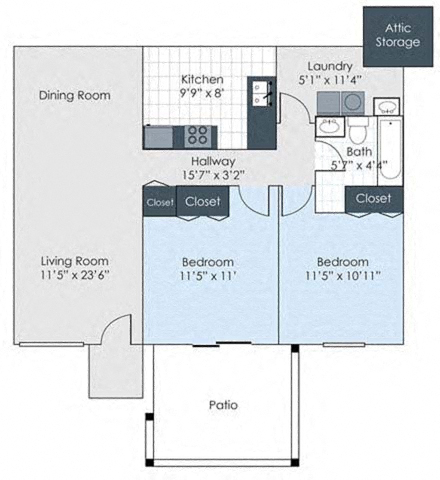 Two Bedroom One Bath Deluxe Upgrade