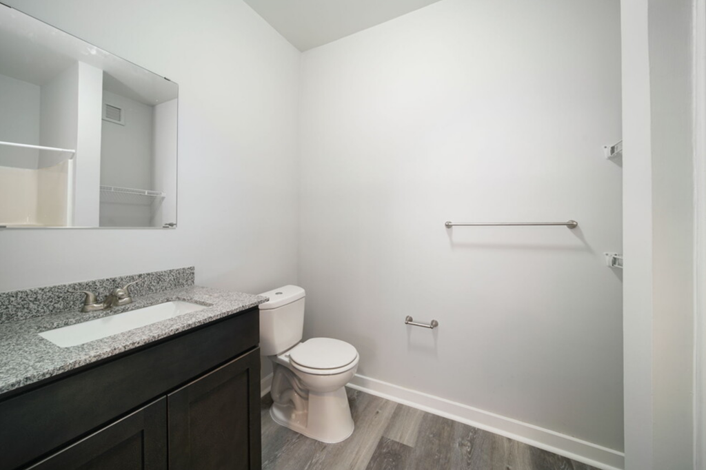 a bathroom with a toilet and a sink and a mirror
