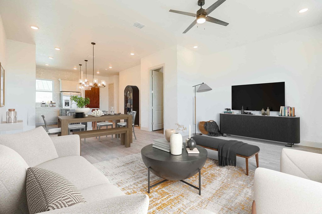 a living room with a couch and a tv