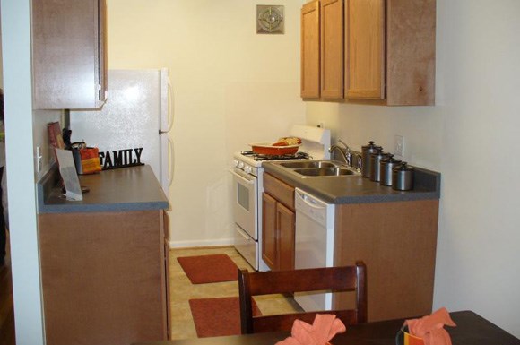a kitchen with a stove and a sink and a refrigerator