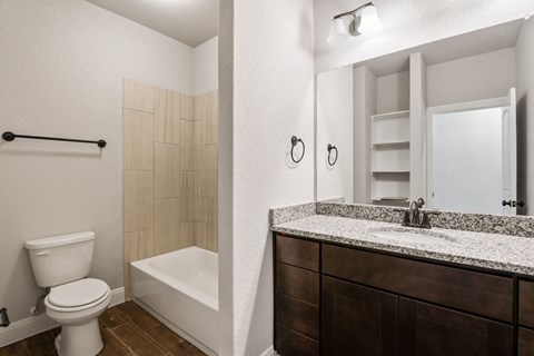 the preserve at ballantyne commons bathroom with toilet sink and tub