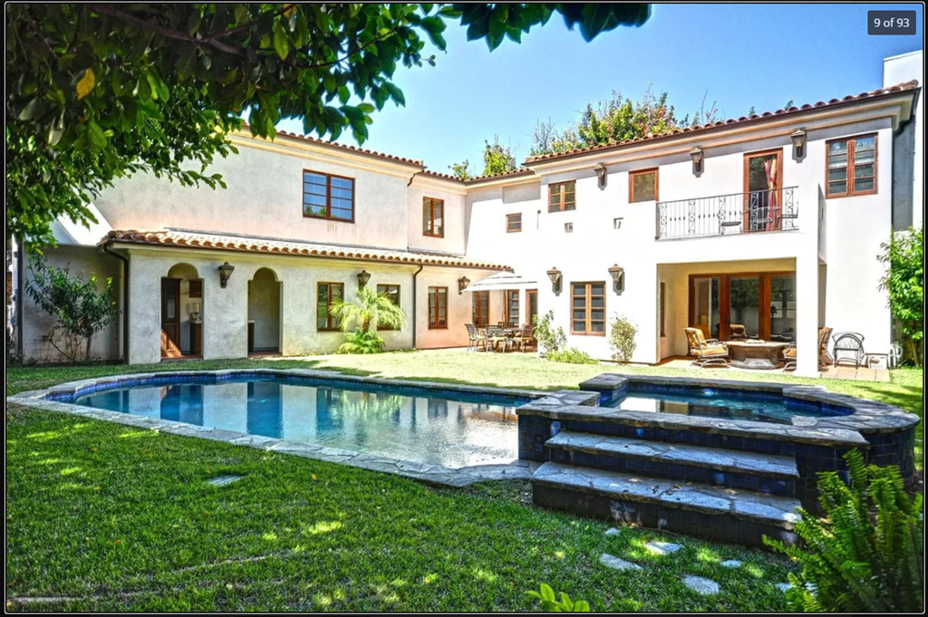 the backyard of a house with a swimming pool