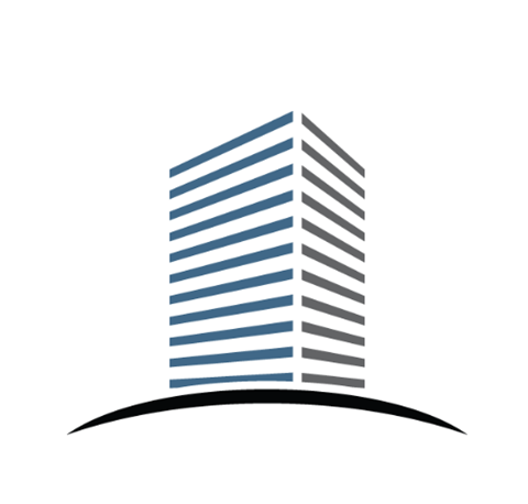 a logo of a tall building on a circle