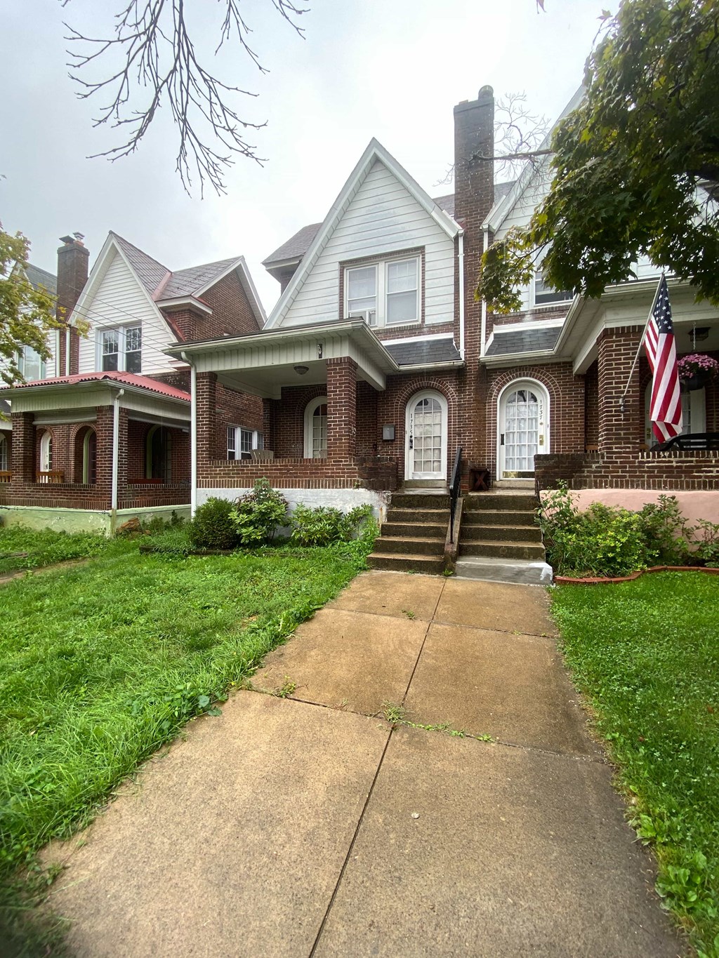 a house with an flag in front of it
