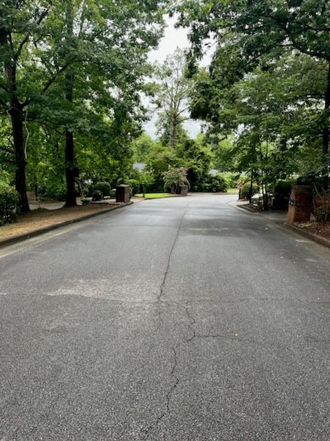 a empty street with trees on both sides of it