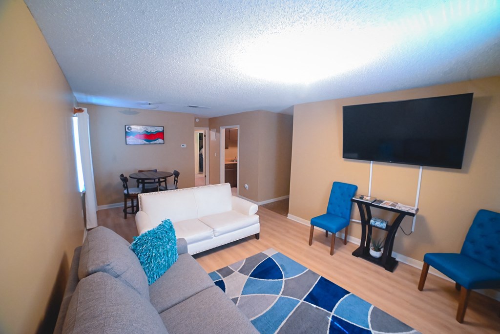 a living room with a couch and a tv