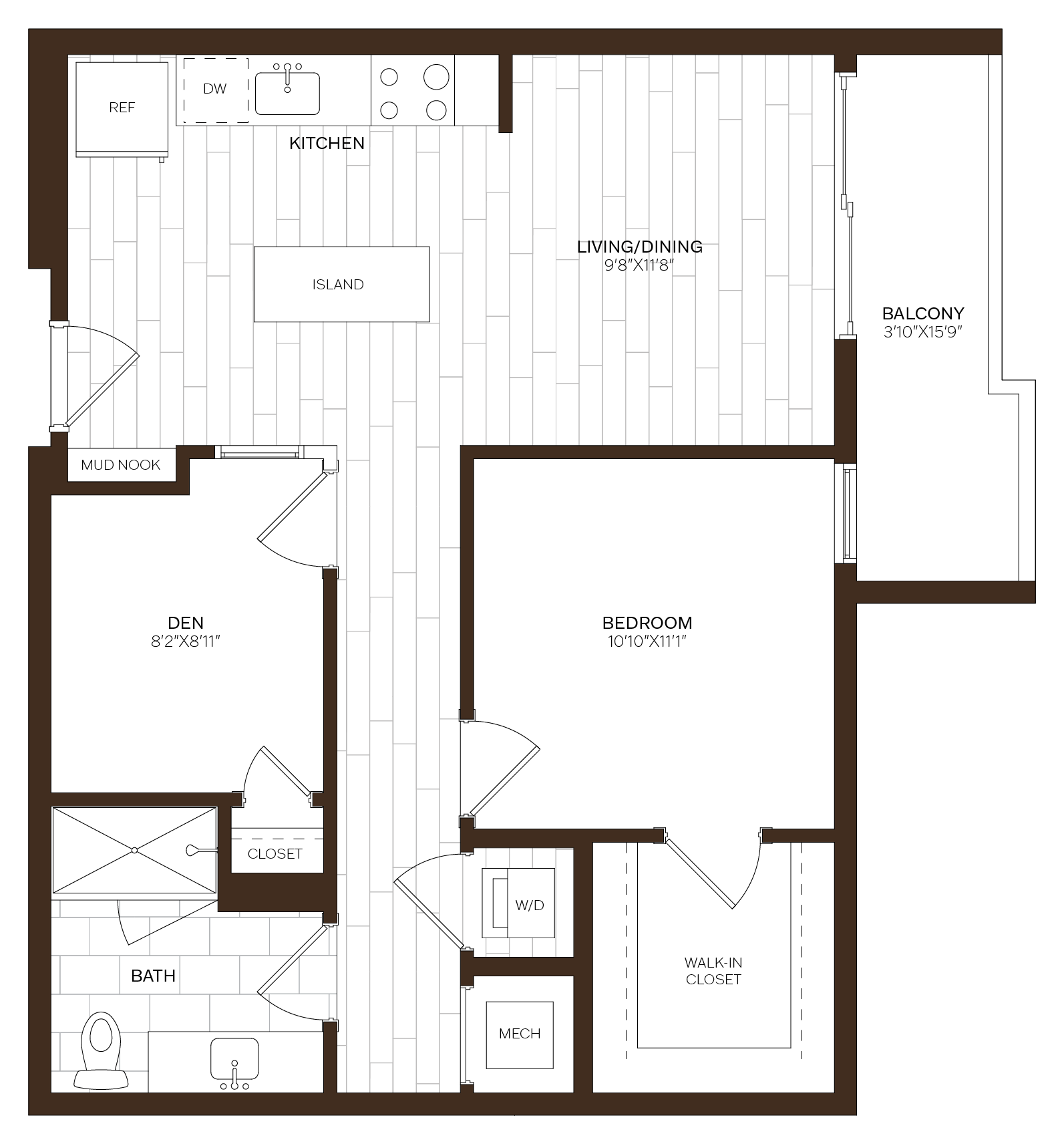1 Bed/1 Bath Den-D1
