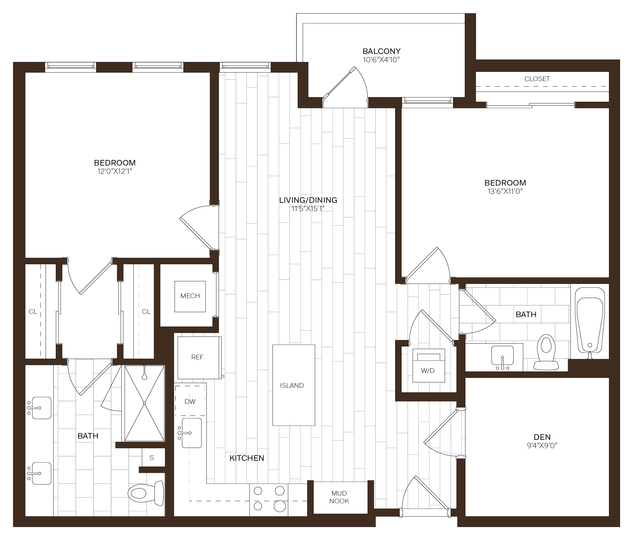 2 Bed/2 Bath Den-F1