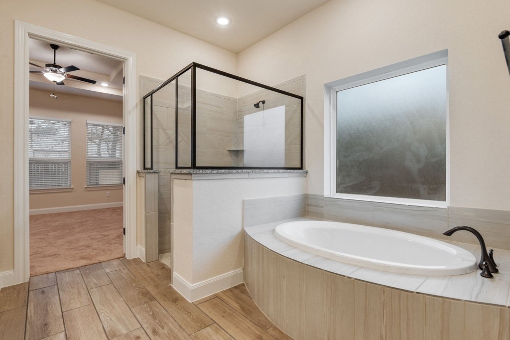 a bathroom with a sink and a mirror and a shower