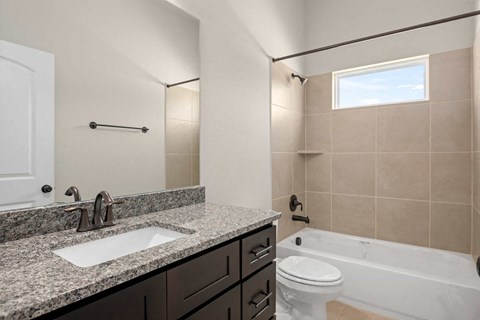 a bathroom with a sink and a toilet and a tub