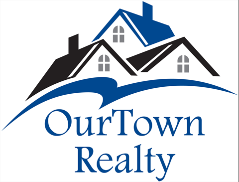 A logo for OurTown Realty featuring a stylized house.