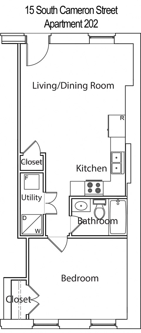 a floor plan of a small house with a kitchen and a living room