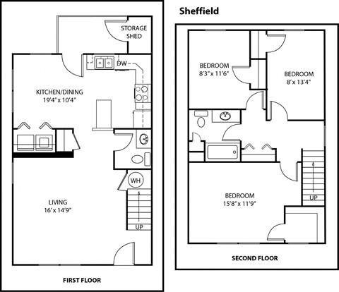 A black and white image of a floor plan for a Sheffield apartment.