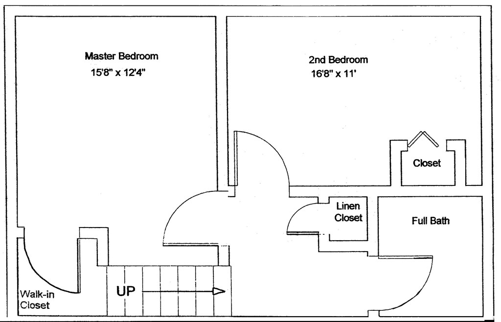 A floor plan of a home with two bedrooms and a bath.