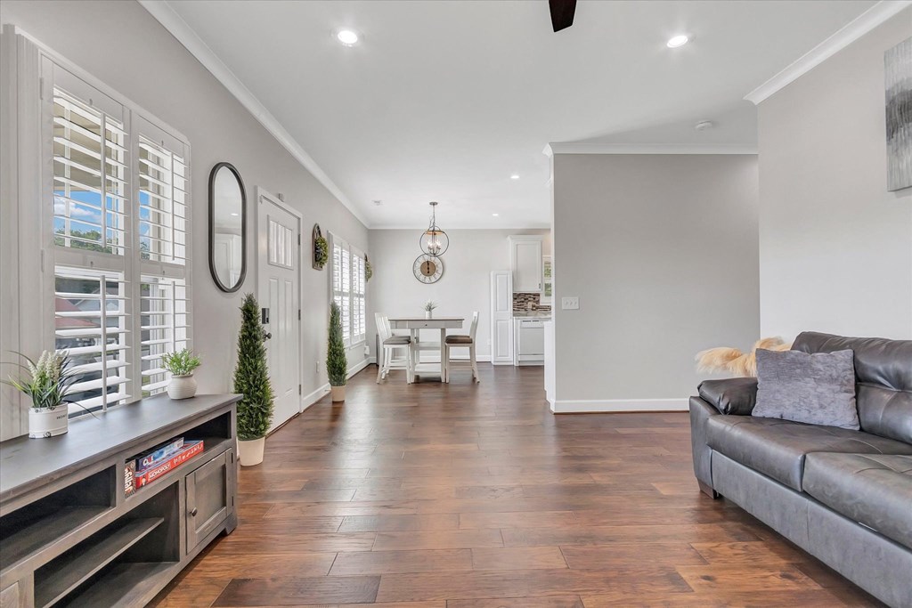 a living room with a couch and a table