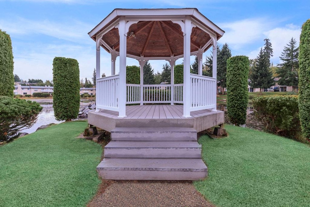 Gazebo on the lake off walking path