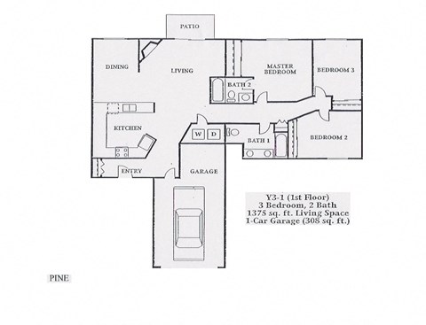Pine Floorplan 3BD/2BTH
