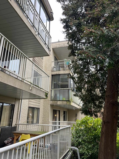 a view of the balconies of an apartment building