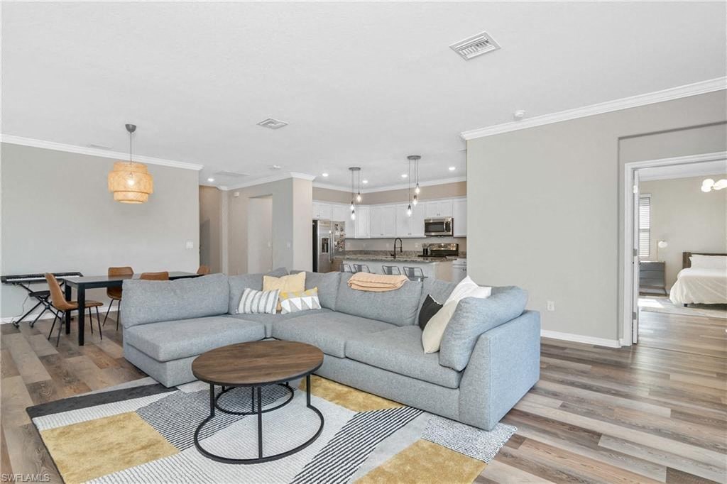 a living room with a couch and a table