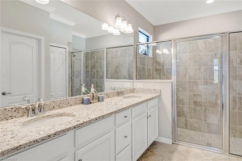 a bathroom with a sink and a shower