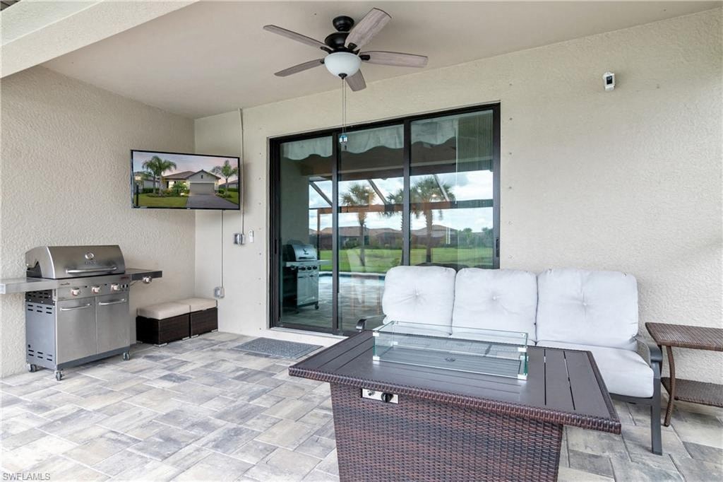 a living room with a couch and a table