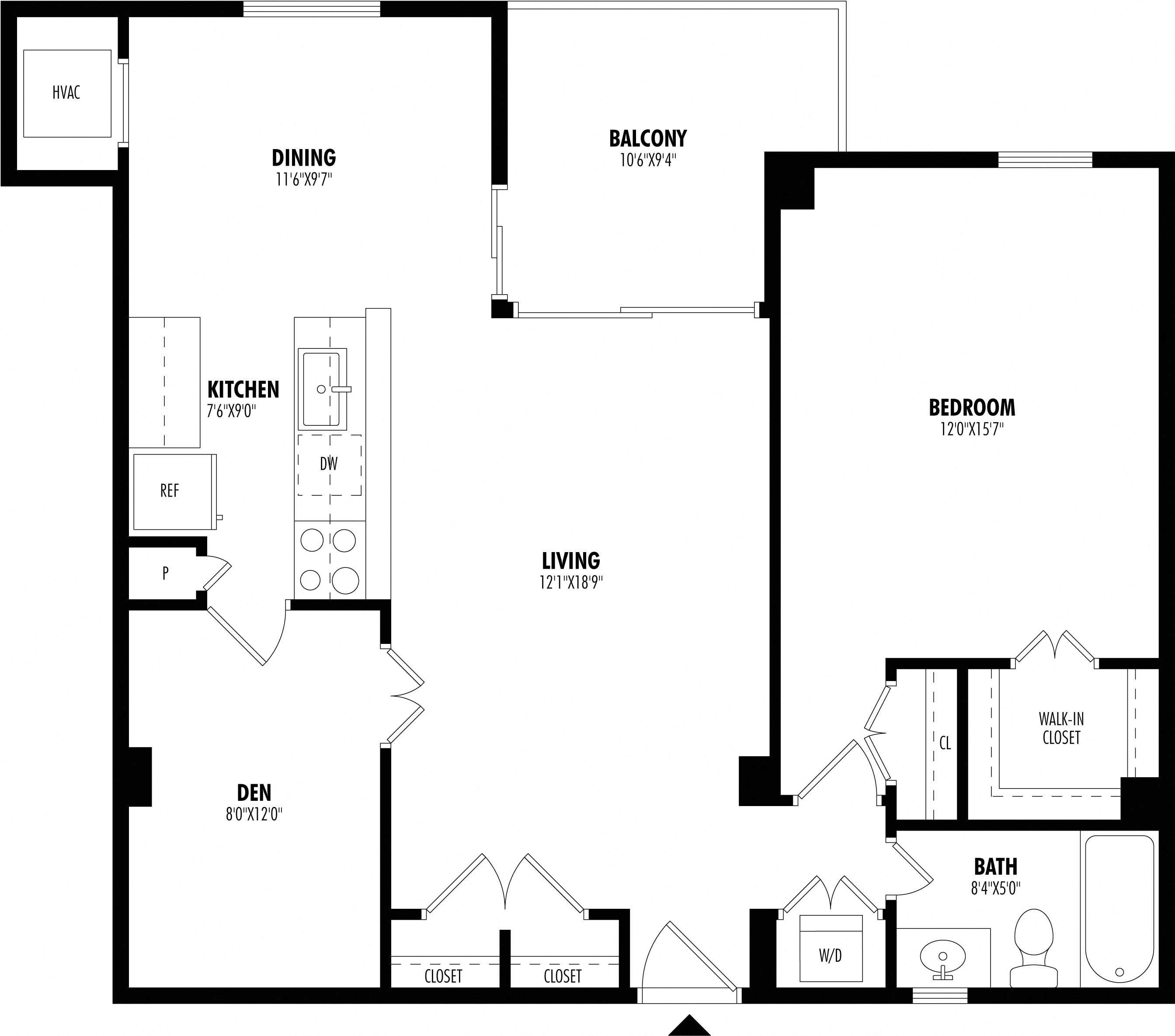 1 Bed/1 Bath Den-A1C
