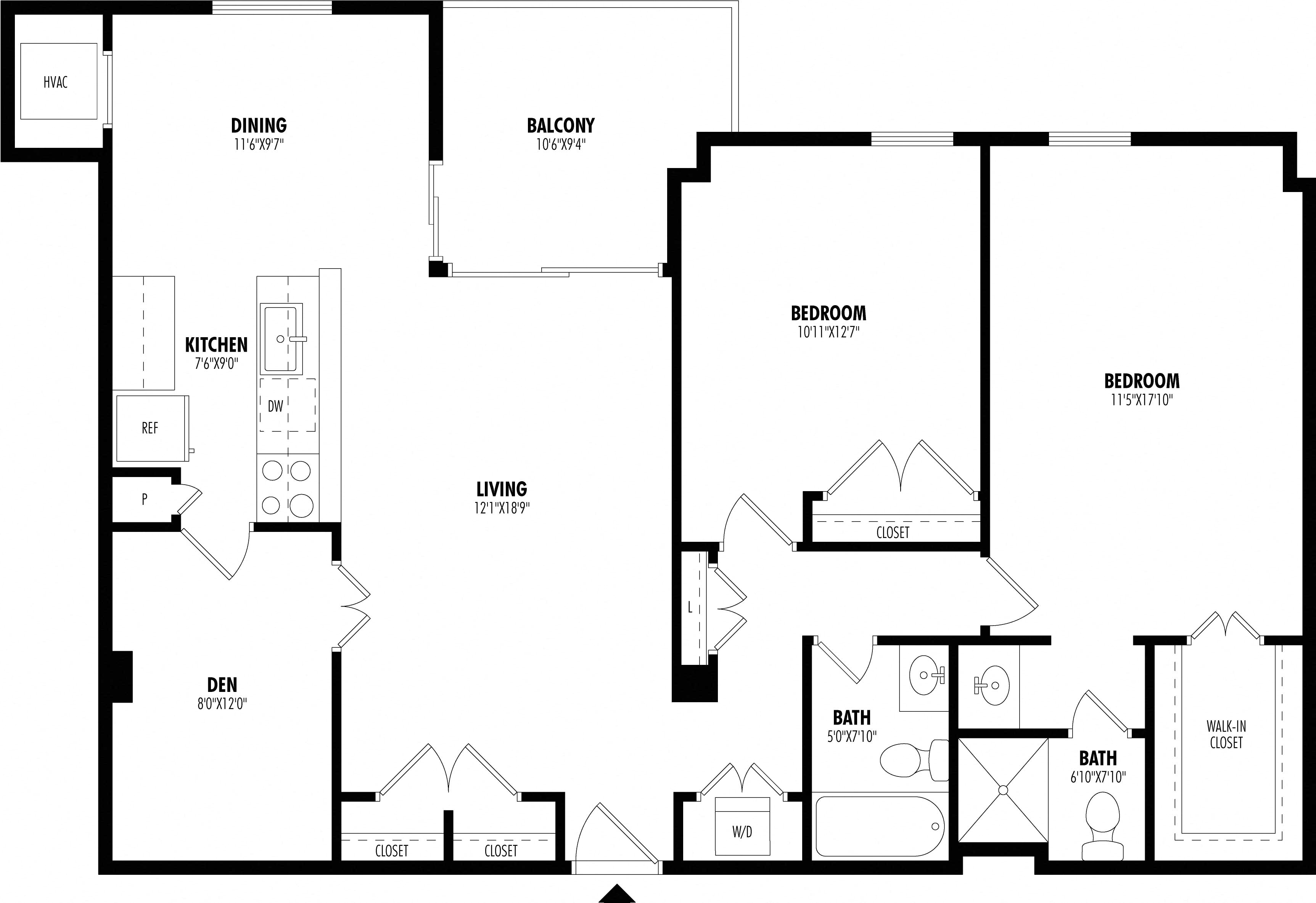 2 Bed/2 Bath Den-B2C