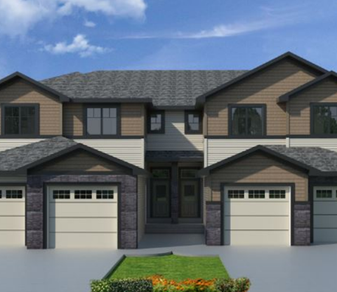 a 3d rendering of a house with garage doors