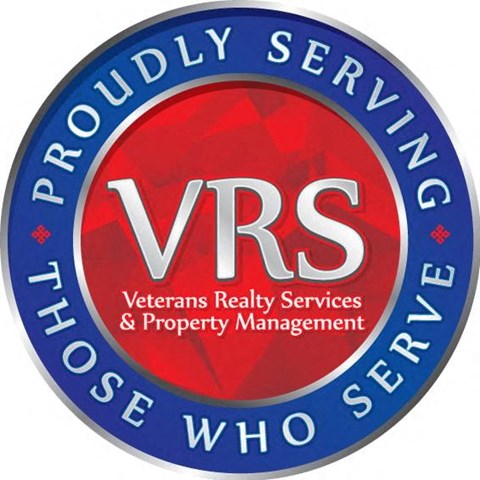 a blue and red logo with vvs veterans really services and property management