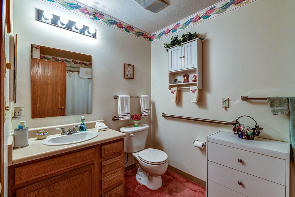 a bathroom with a toilet sink and a mirror