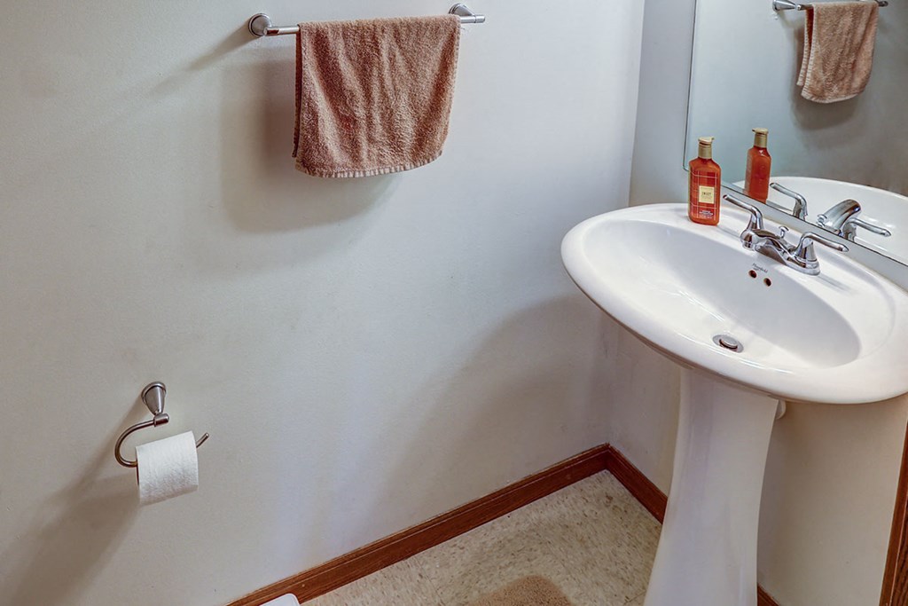 a bathroom with a sink and a towel rack and a toilet