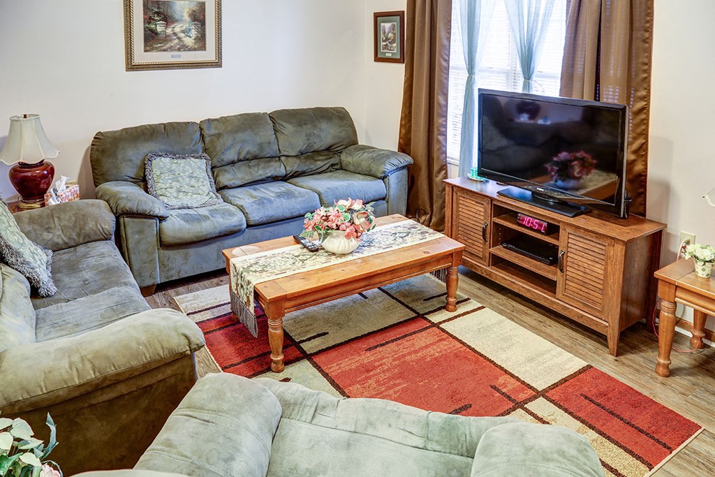 a living room with couches and a television