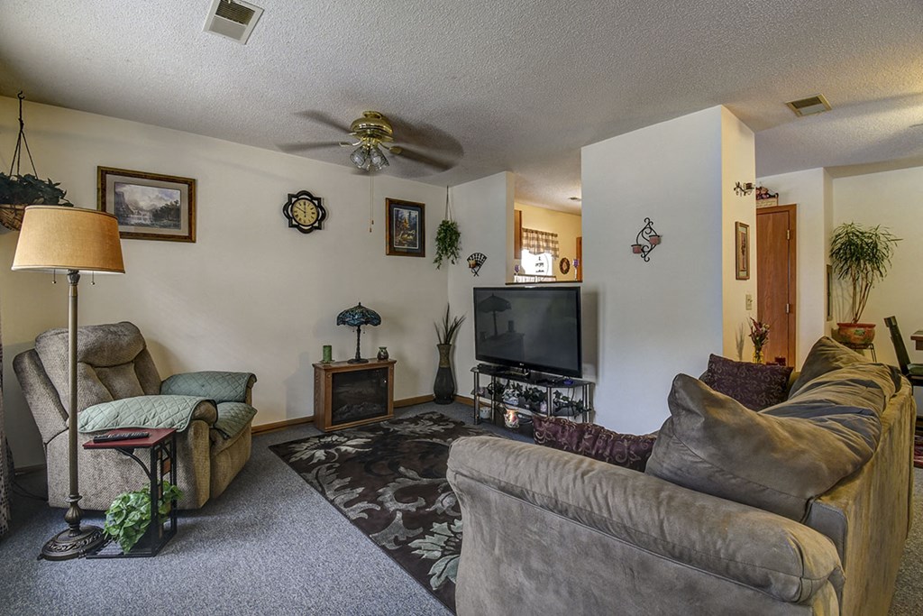 a living room with a couch and a tv