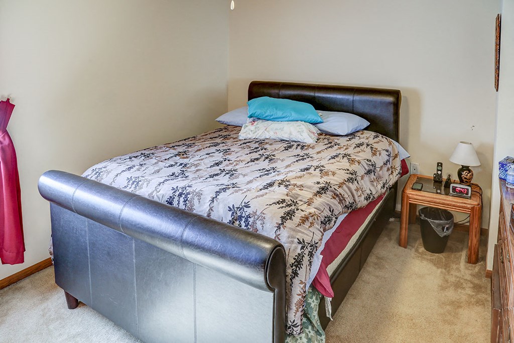 a bedroom with a bed and a dresser