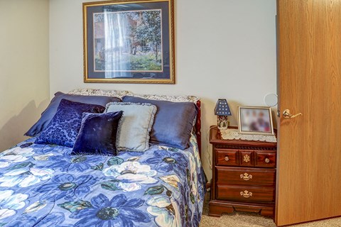 a bedroom with a bed and a dresser