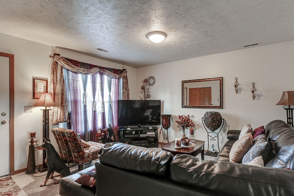 a living room with a couch and a tv