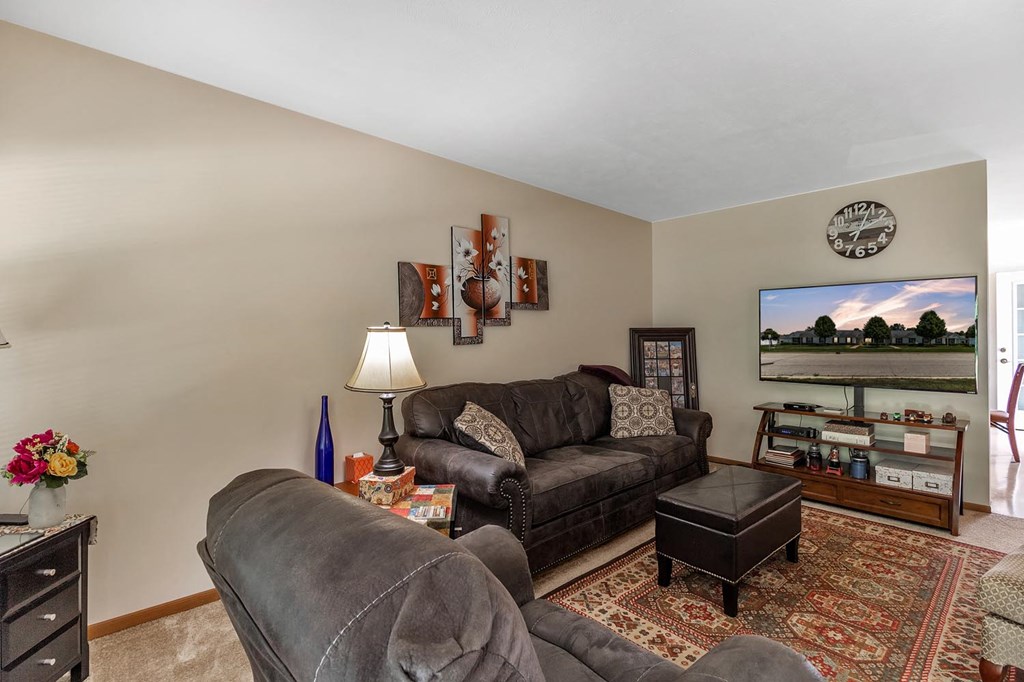 a living room with two couches and a tv