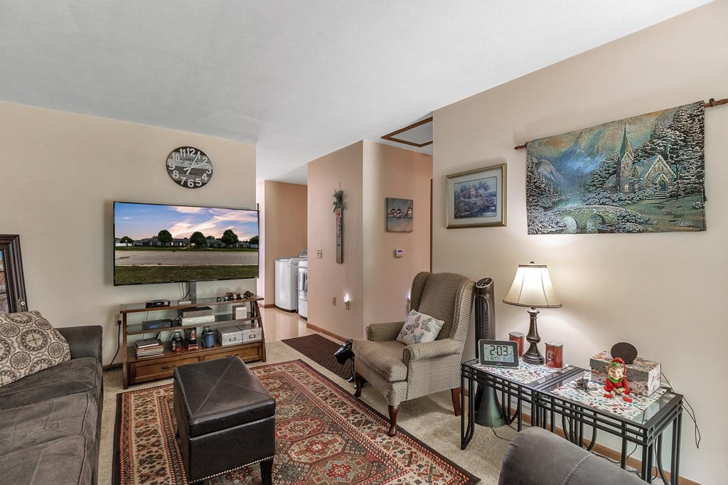 a living room with a couch and a table