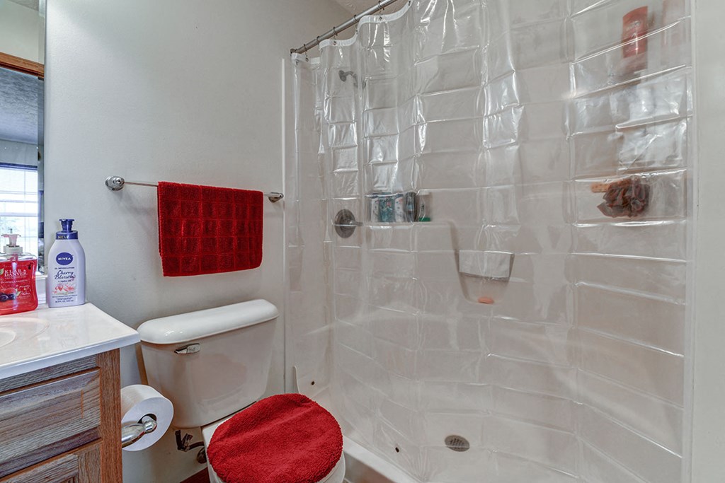 a small bathroom with a shower and a toilet