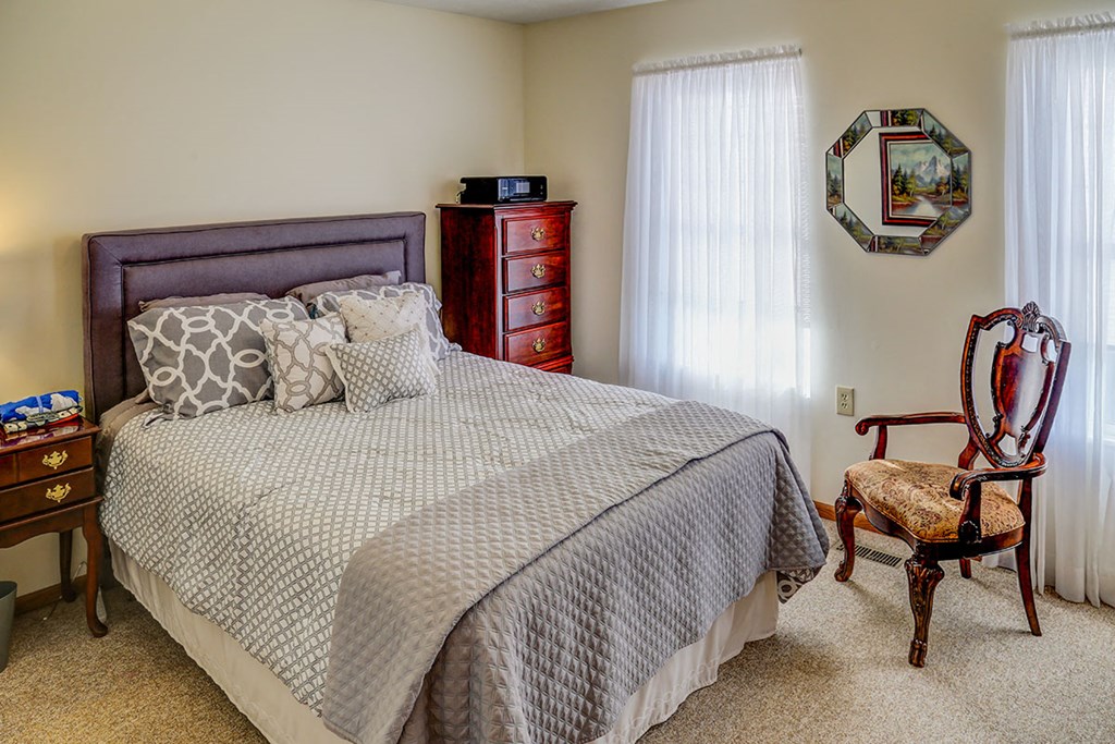 a bedroom with a bed and a dresser