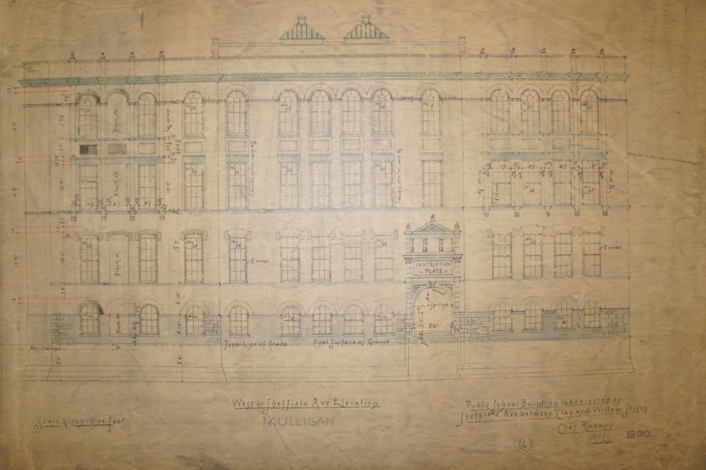 a drawing of a building on a piece of paper