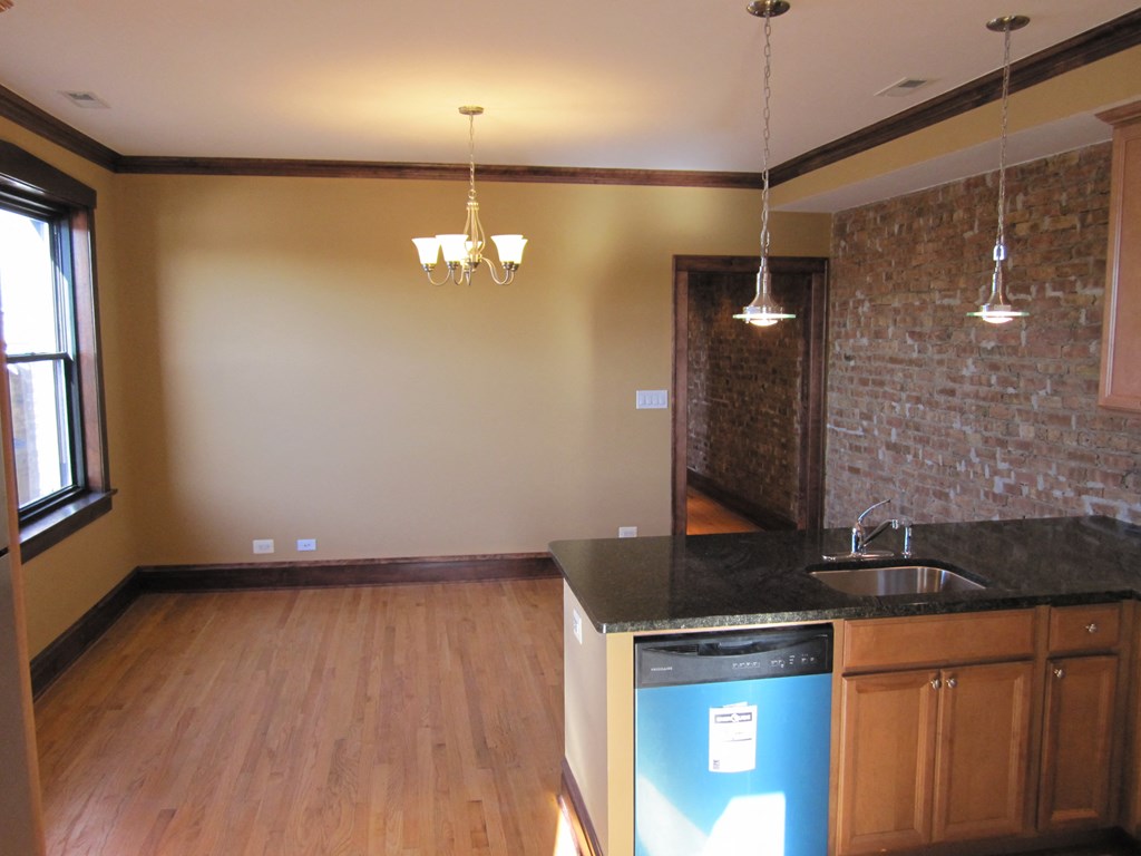 an empty kitchen with a dishwasher and a window
