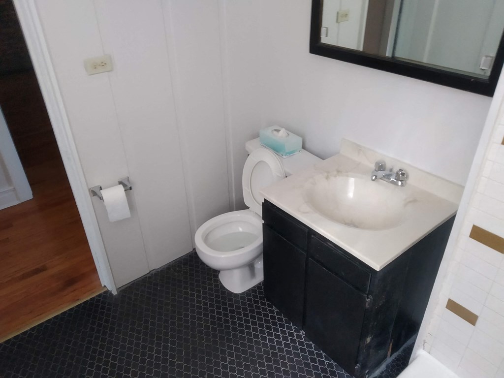 a bathroom with a toilet and a sink and a mirror