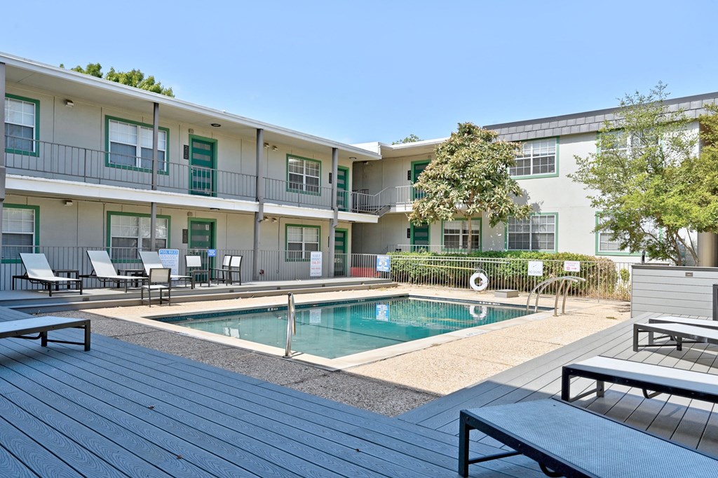 our apartments have a swimming pool and a patio