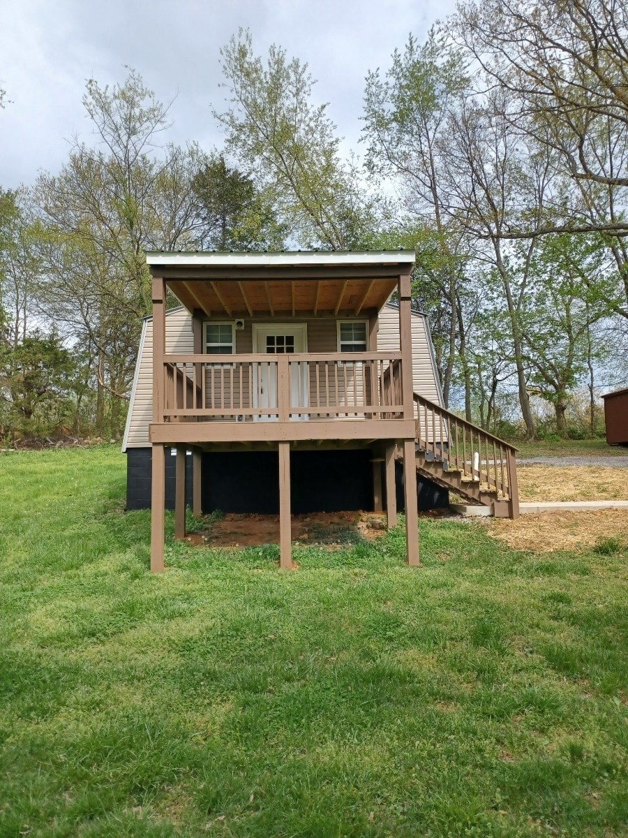 the view of the cabin from the back of the property