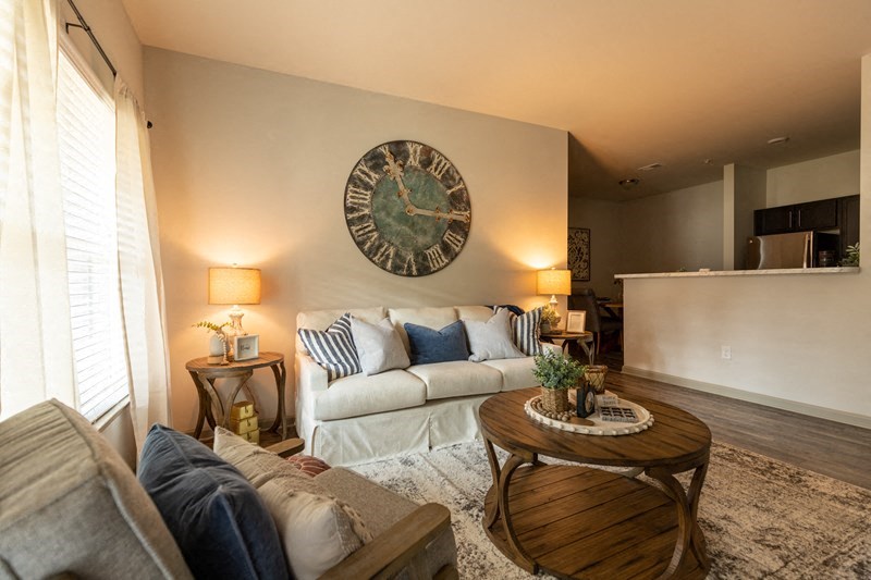 a living room with a couch and a table